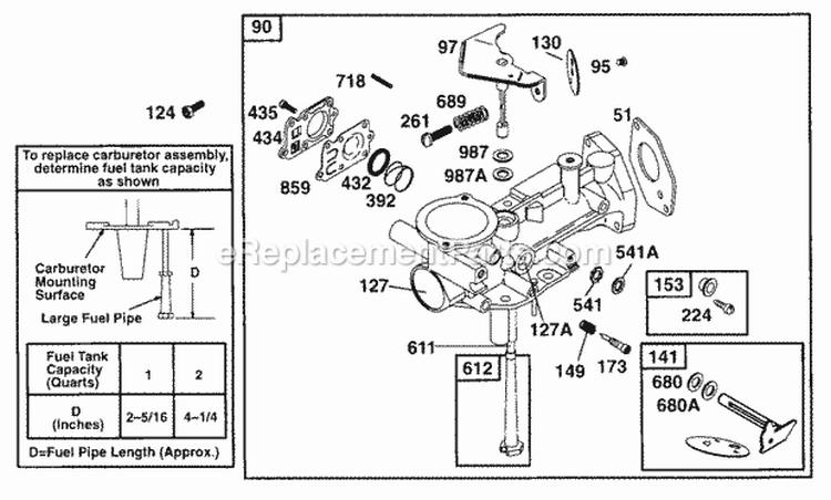 Carburetor Assembly Diagram and Parts List for 090202-0104-01  Briggs and Stratton Engine